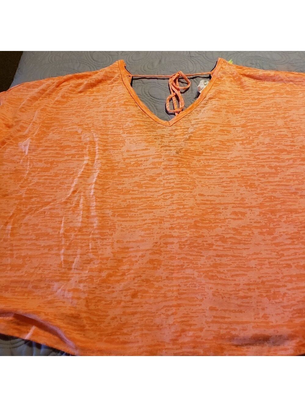 Fantastic Fawn Oversized Orange Burnout with Deep V-Back Top with Tassel trim.